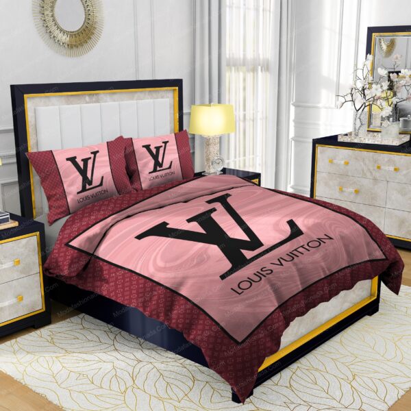 Pink Veinstone Louis Vuitton Bedding Sets - Image 2