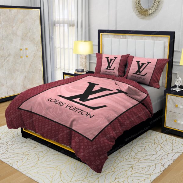 Pink Veinstone Louis Vuitton Bedding Sets - Image 3