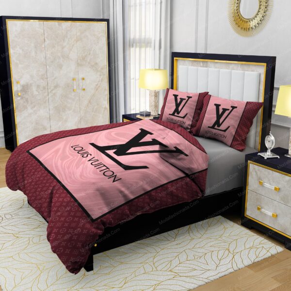 Pink Veinstone Louis Vuitton Bedding Sets - Image 4
