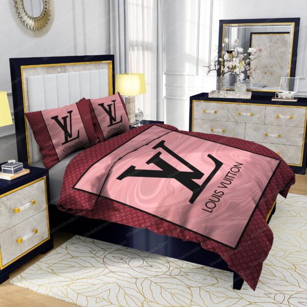 Pink Veinstone Louis Vuitton Bedding Sets - Image 5