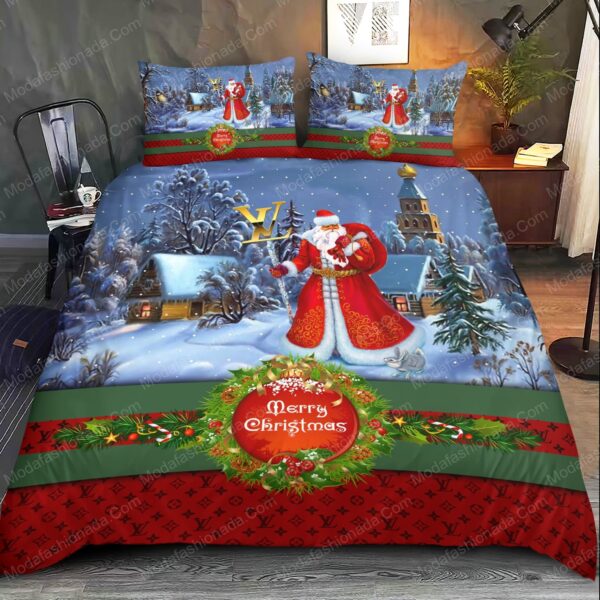 Santa Claus Louis Vuitton Merry Christmas Bedding Sets - Image 2