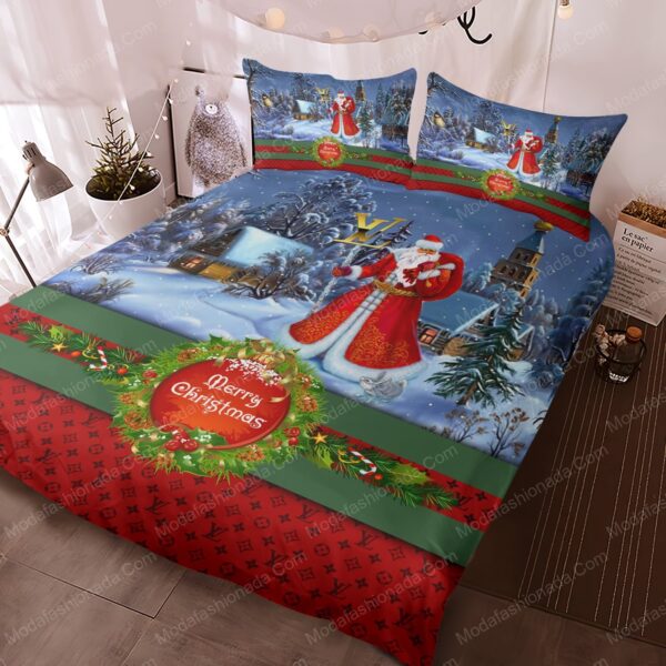 Santa Claus Louis Vuitton Merry Christmas Bedding Sets - Image 3