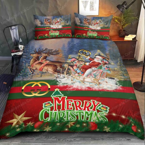 Santa Claus's Reindeer Merry Christmas Gucci Bedding Sets - Image 2