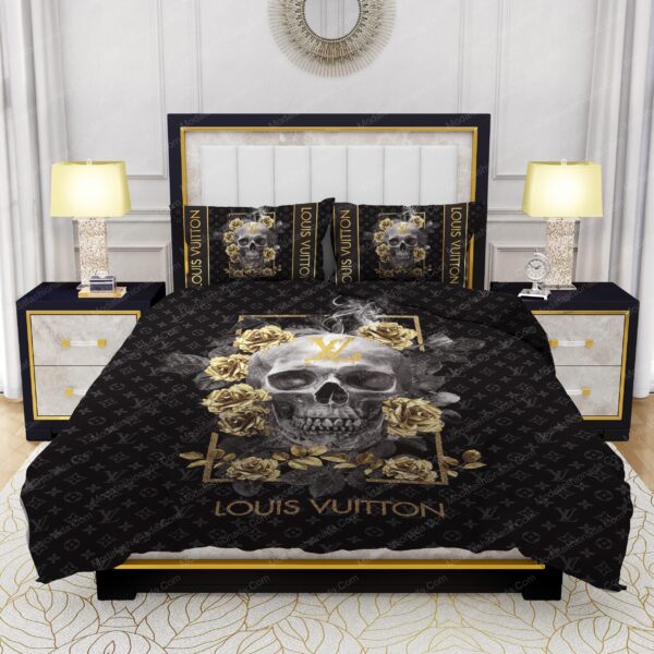 Skull And Yellow Rose Louis Vuitton Bedding Sets