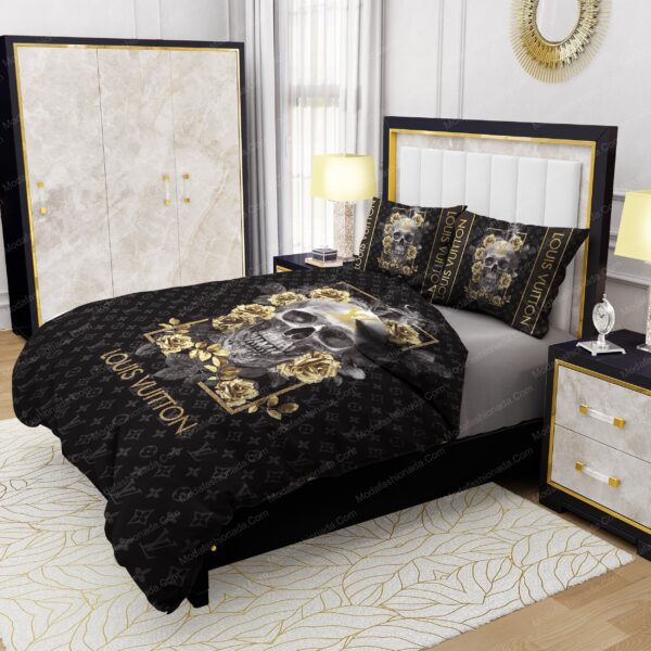 Skull And Yellow Rose Louis Vuitton Bedding Sets - Image 4