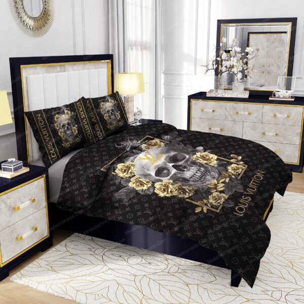 Skull And Yellow Rose Louis Vuitton Bedding Sets - Image 5