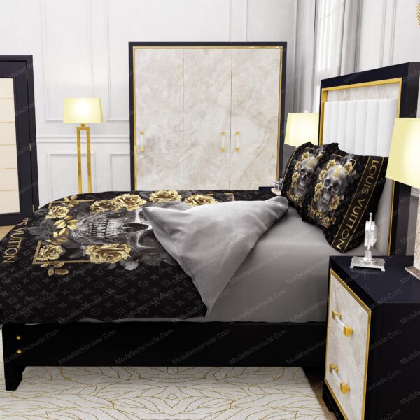 Skull And Yellow Rose Louis Vuitton Bedding Sets - Image 6