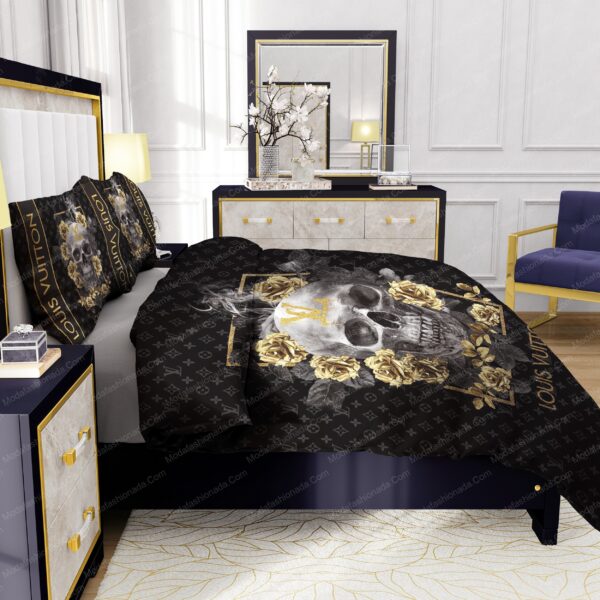 Skull And Yellow Rose Louis Vuitton Bedding Sets - Image 7