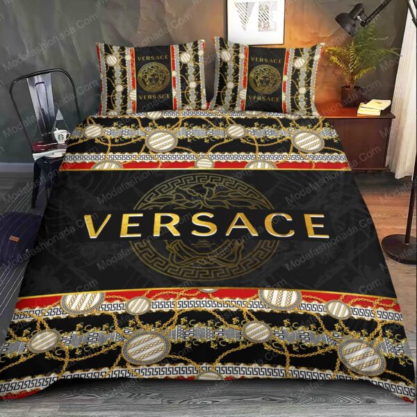Luxury Golden Jewelry With Versace Logo Bedding Sets - Image 2