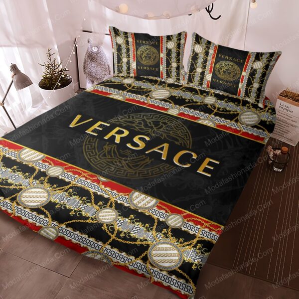 Luxury Golden Jewelry With Versace Logo Bedding Sets - Image 3