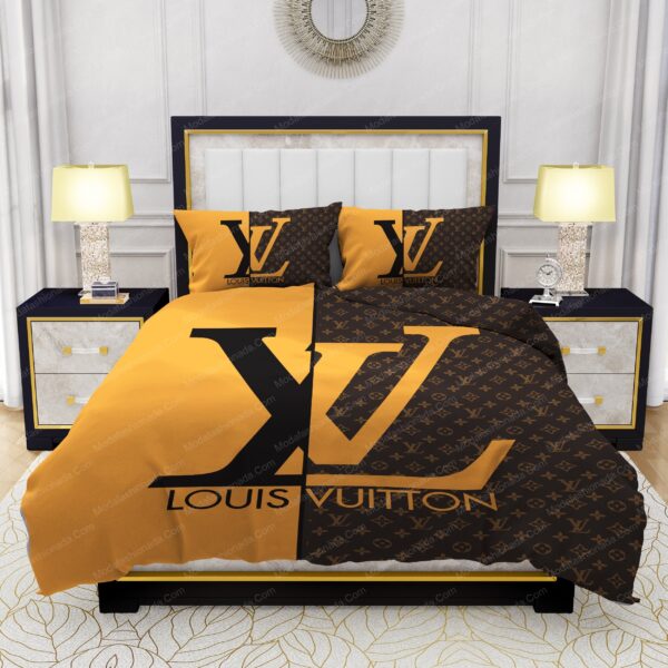 Yellow and Brown Background Louis Vuitton Bedding Sets