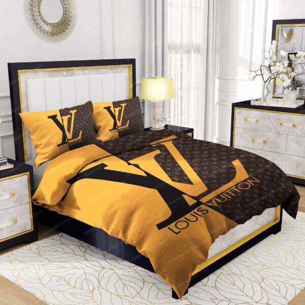 Yellow and Brown Background Louis Vuitton Bedding Sets - Image 2