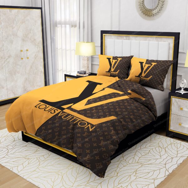 Yellow and Brown Background Louis Vuitton Bedding Sets - Image 3