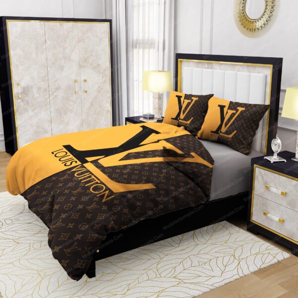 Yellow and Brown Background Louis Vuitton Bedding Sets - Image 4