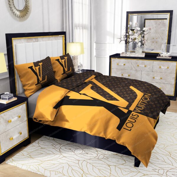 Yellow and Brown Background Louis Vuitton Bedding Sets - Image 5