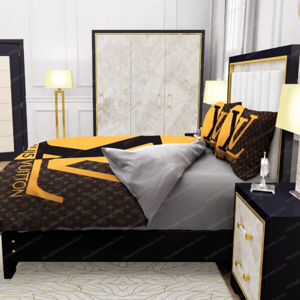 Yellow and Brown Background Louis Vuitton Bedding Sets - Image 6