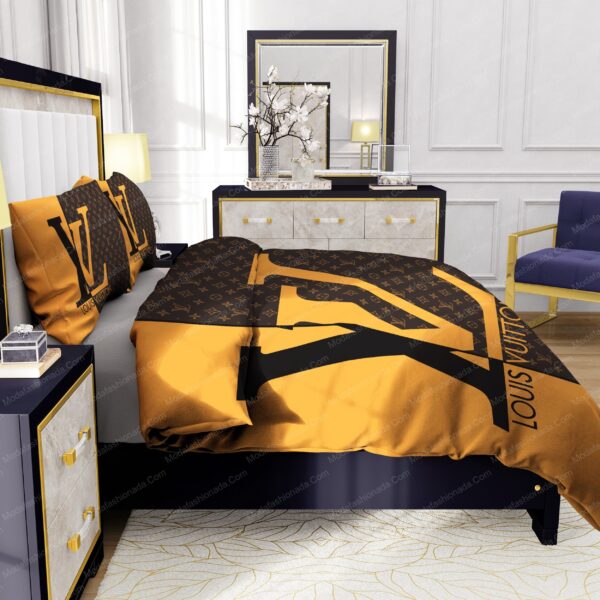 Yellow and Brown Background Louis Vuitton Bedding Sets - Image 7