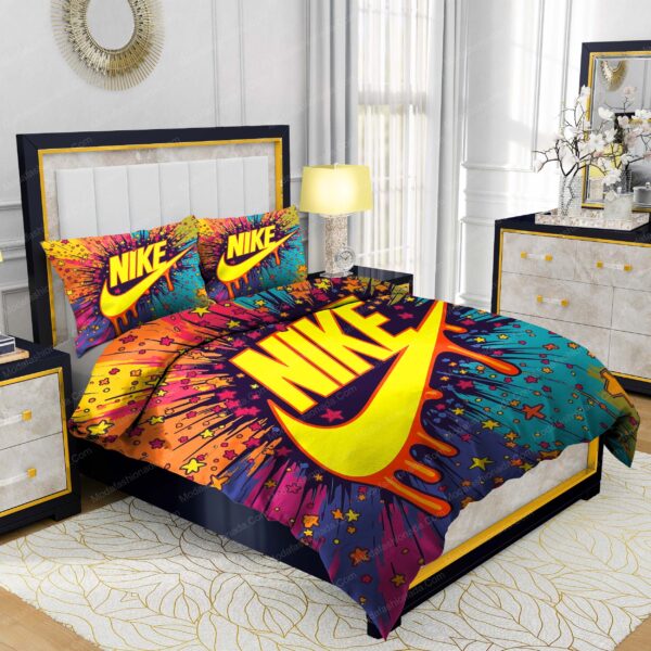 Yellow Nike Logo With Colorful Stars Bedding Sets - Image 2