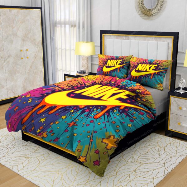 Yellow Nike Logo With Colorful Stars Bedding Sets - Image 3