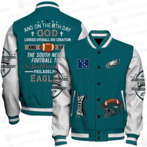 Philadelphia Eagles National Football League Print Baseball Jacket, Varsity Jacket STM V7 - bazzada Store