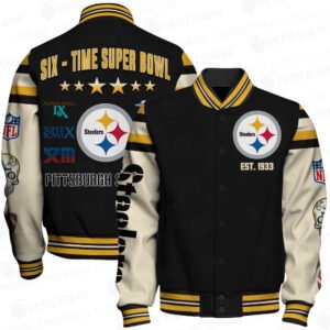 Pittsburgh Steelers National Football League Champions Print Baseball Jacket, Varsity Jacket SFAT V2 - bazzada Store
