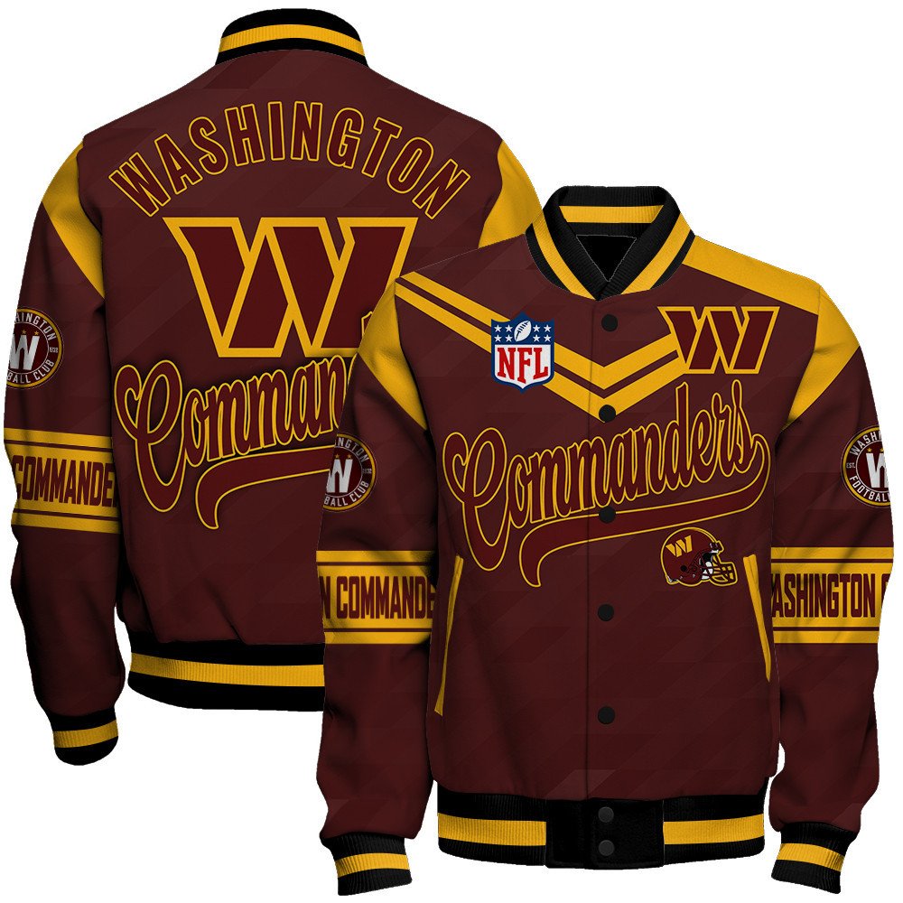 Washington Commanders American Football League Pattern Baseball Jacket, Varsity Jacket SH1 V2 - bazzada Store