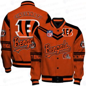 Cincinnati Bengals American Football League Pattern Baseball Jacket, Varsity Jacket SH1 V2 - bazzada Store