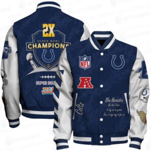 Indianapolis Colts 2X Champions Print Baseball Jacket, Varsity Jacket SFAT V9 - bazzada Store