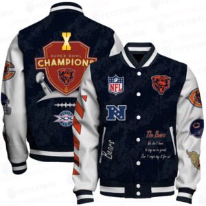 Chicago Bears X Champions Print Baseball Jacket, Varsity Jacket SFAT V9 - bazzada Store