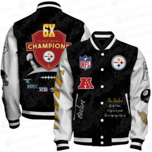 Pittsburgh Steelers 6X Champions Print Baseball Jacket, Varsity Jacket SFAT V9 - bazzada Store