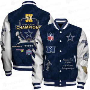 Dallas Cowboys 5X Champions Print Baseball Jacket, Varsity Jacket SFAT V9 - bazzada Store