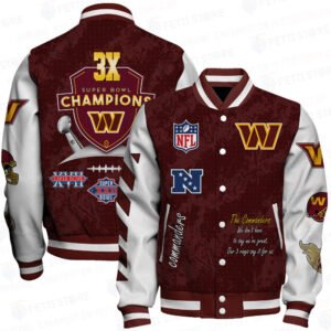 Washington Commanders 3X Champions Print Baseball Jacket, Varsity Jacket SFAT V9 - bazzada Store