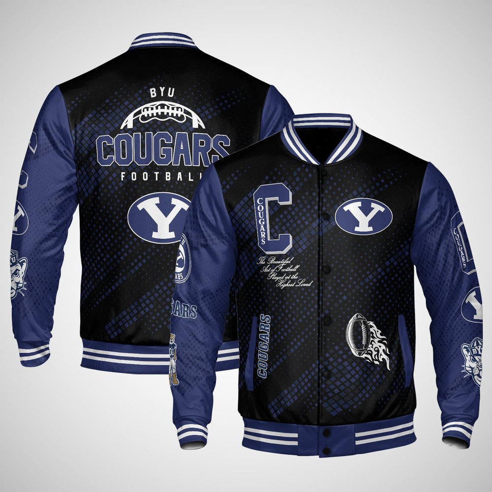BYU Cougars | NCAA Pattern Baseball Jacket, Varsity Jacket V12 - bazzada Store