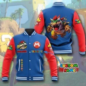 Super Mario Custom Name Baseball Jacket-HD83 - bazzada Store