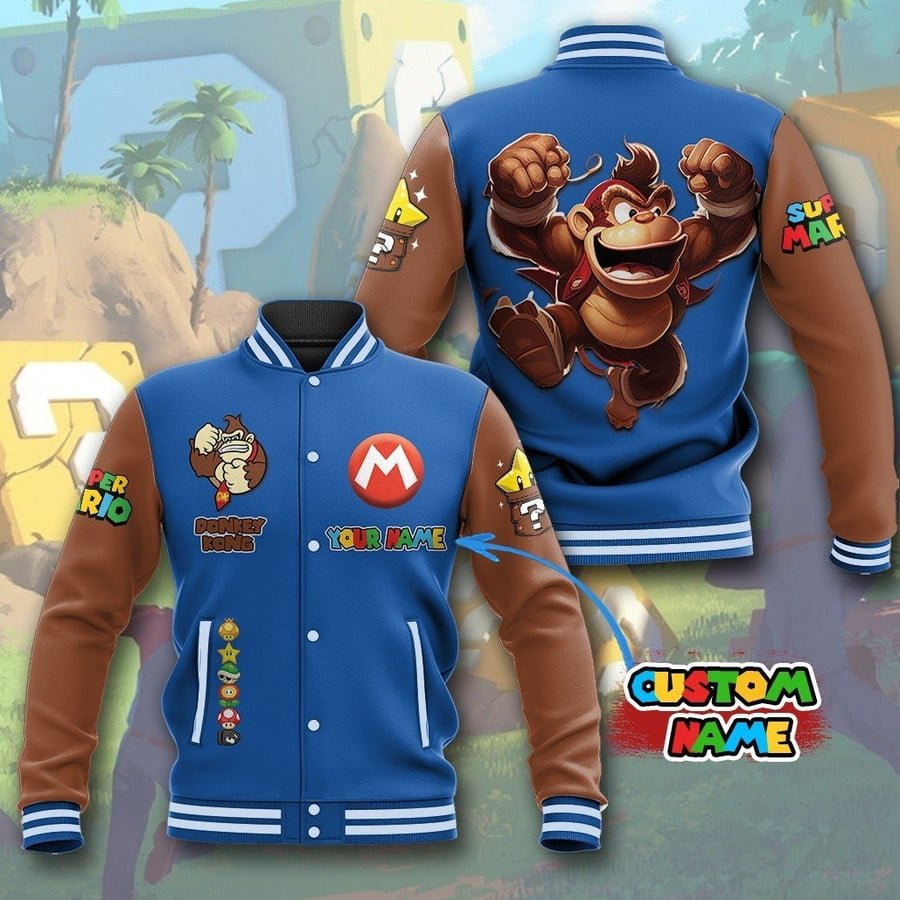 Super Mario Custom Name Baseball Jacket-HD543 - bazzada Store