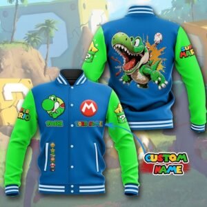 Super Mario Custom Name Baseball Jacket-HD - bazzada Store