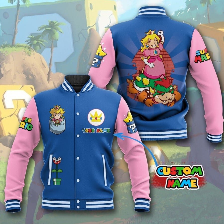 Super Mario Custom Name Baseball Jacket-HD427 - bazzada Store