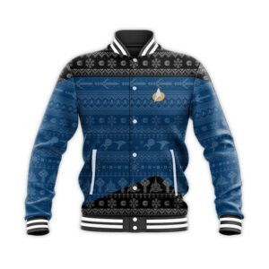 S.T The Next Generation 1987 Blue Ugly Christmas Custom Name Baseball Jacket - bazzada Store