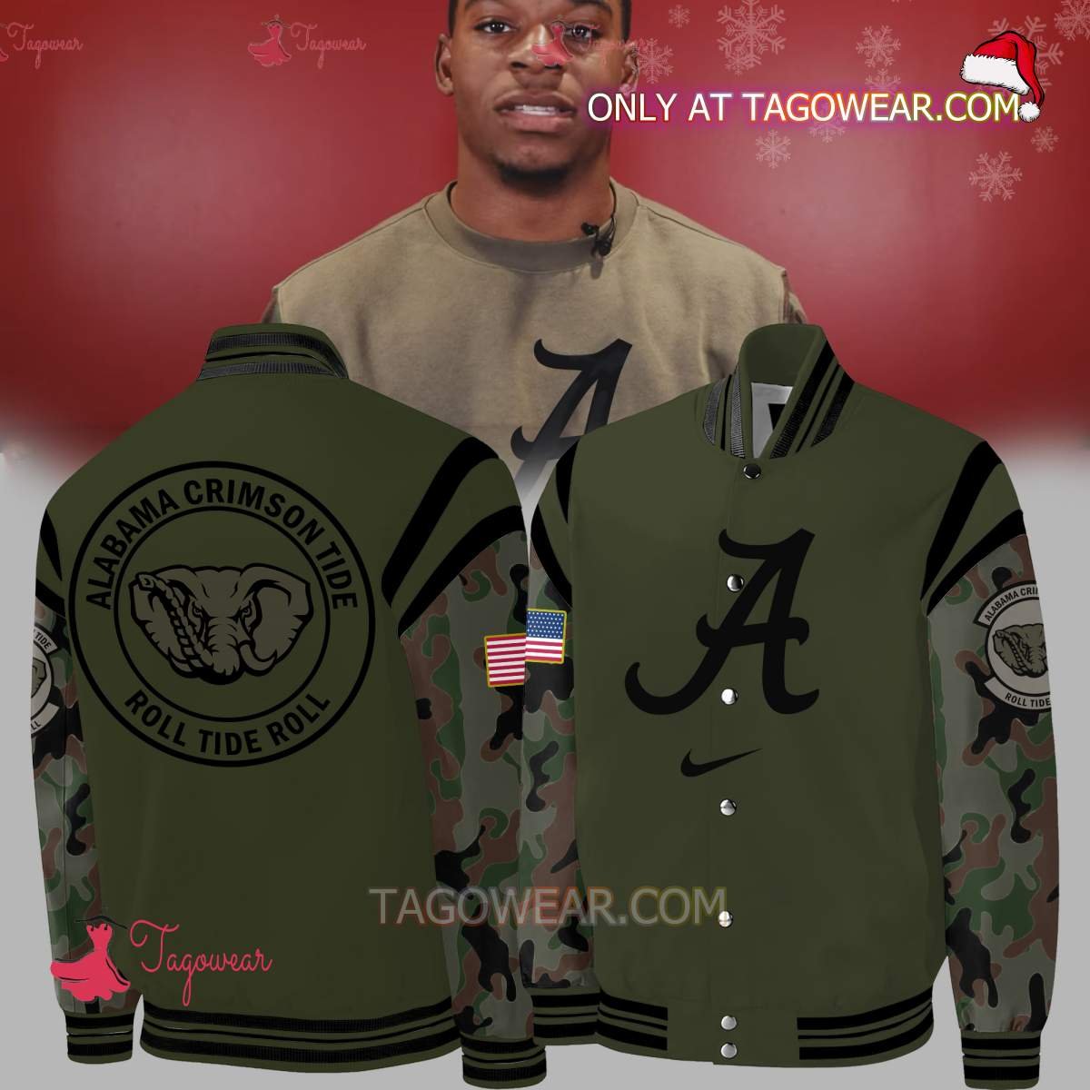 Alabama Crimson Tide Roll Tide Roll Football Camo Veterans Baseball Jacket - bazzada Store
