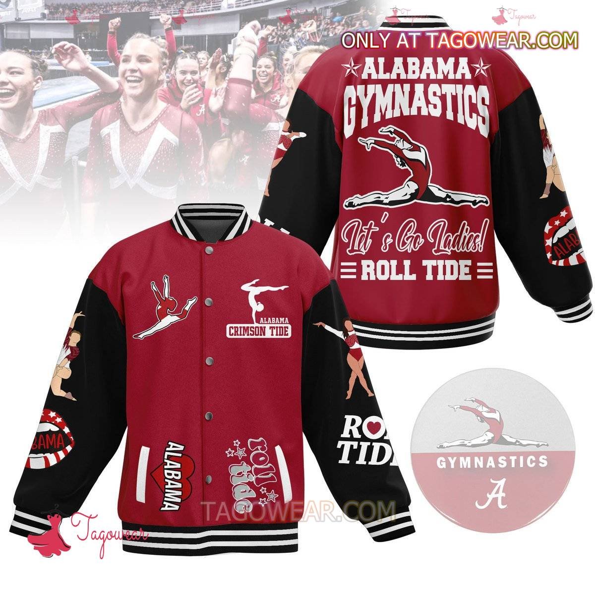 Alabama Gymnastics Let's Go Ladies Roll Tide Baseball Jacket - bazzada Store