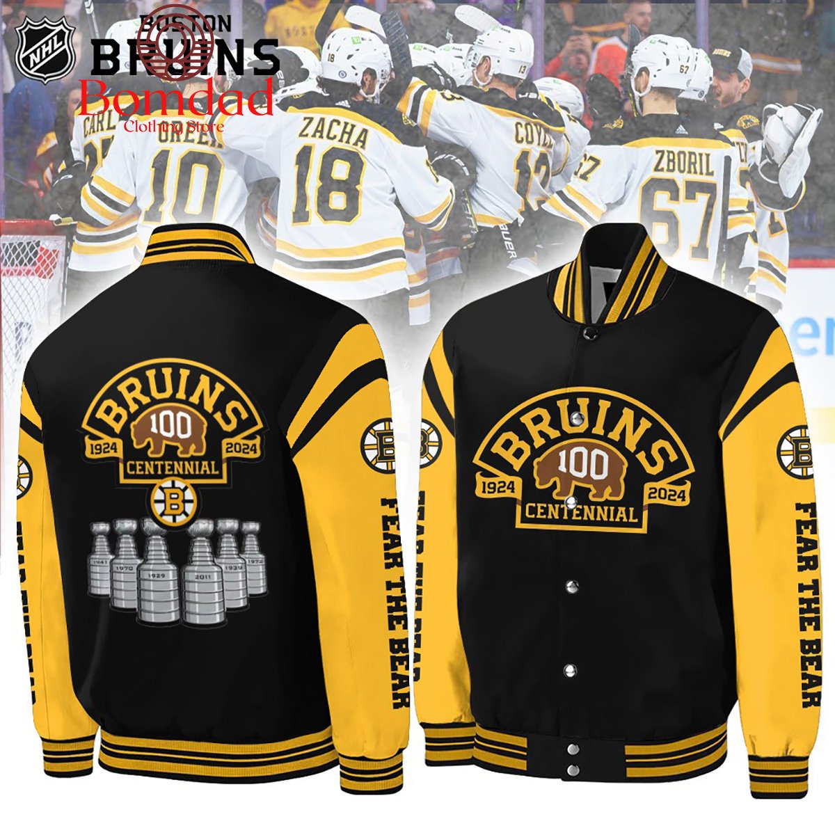 Boston Bruins 100 Centennial 1924 2024 Baseball Jacket - bazzada Store