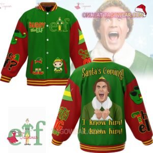 Elf Santa's Coming I Know Him Baseball Jacket - bazzada Store