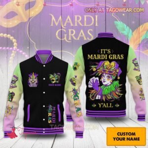 It's Mardi Gras Personalized Baseball Jacket - bazzada Store
