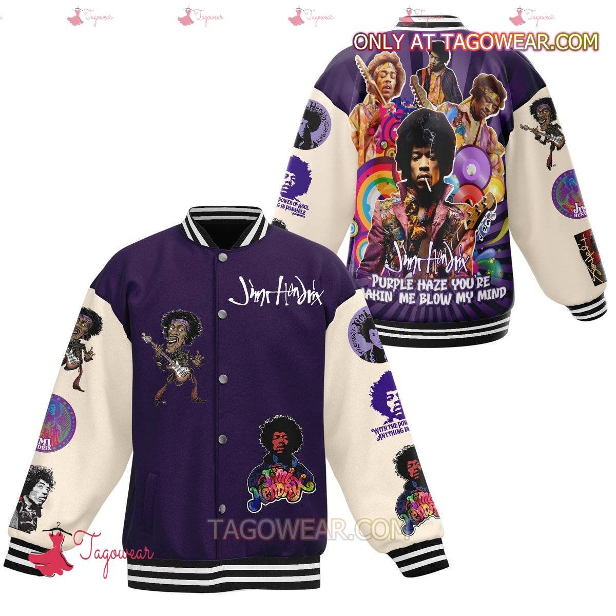 Jimi Hendrix Purple Haze You're Makin Me Blow My Mind Baseball Jacket - bazzada Store