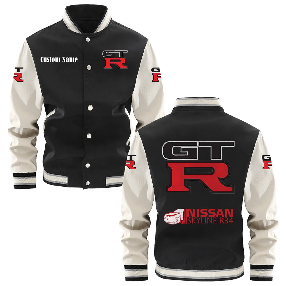 Nissan R34 Varsity Jacket, Baseball Jacket, Letterman Jacket Customize Name,Customize Logo Car Or Motorcycle Model - bazzada Store