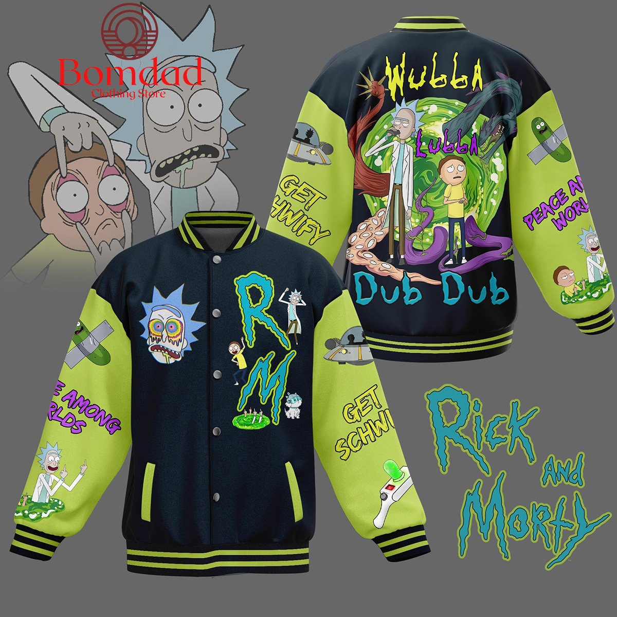 Rick And Morty Get Schwify Peace Among Worlds Baseball Jacket - bazzada Store