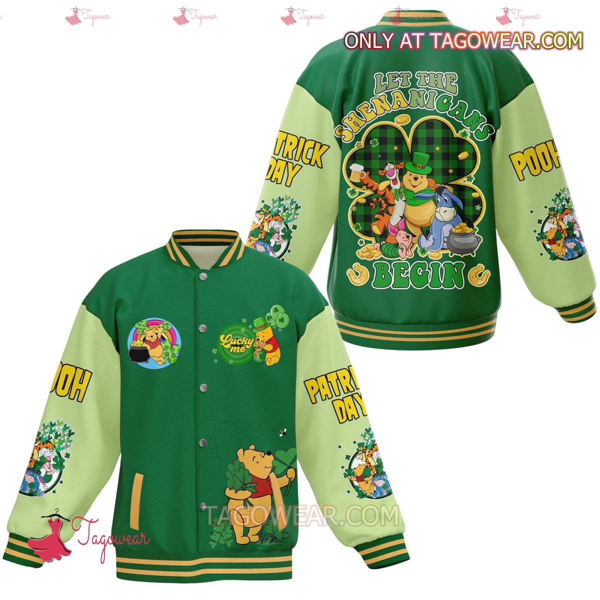 Winnie The Pooh Let The Shenanigans Begin Patrick's Day Baseball Jacket - bazzada Store