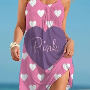 Pink Heart Summer Beach Dress - bazzada Store