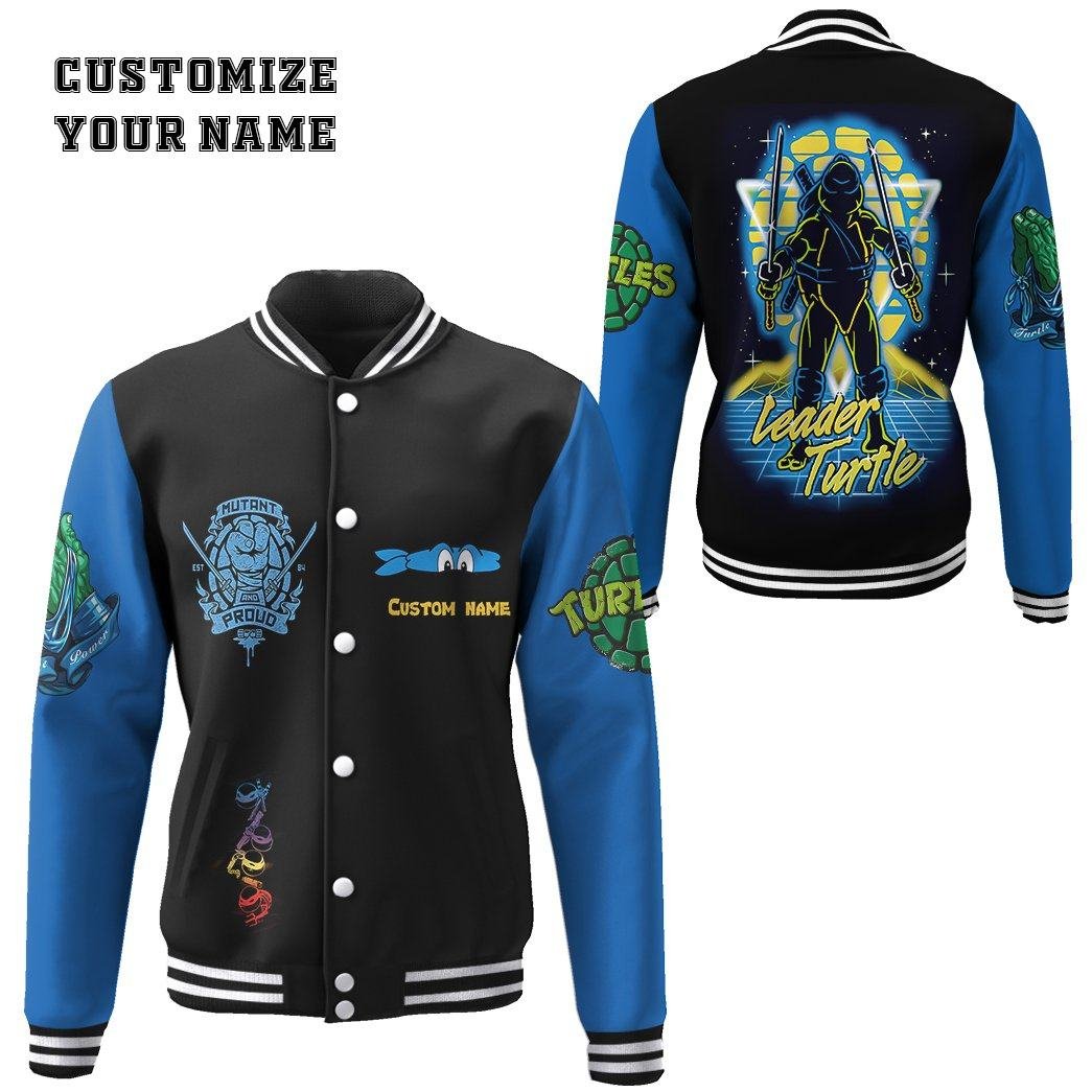 Leonardo Tmnt Leo Blue Cosplay Custom Name Baseball Jacket - bazzada Store