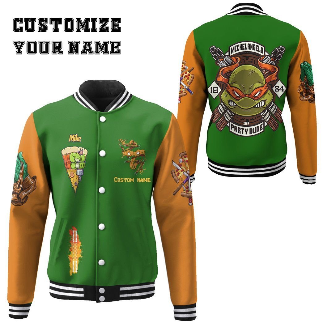 Michelangelo Tmnt Mike Mikey Cosplay Custom Baseball Jacket - bazzada Store